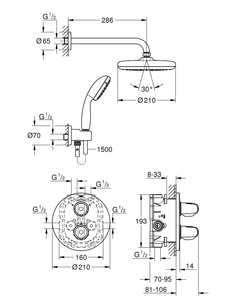 Set dus termostatic incastrat  Grohtherm  1000  Grohe