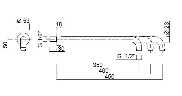 Brat dus fix din tavan alama cromata 35/40/45 cm Giulini Italia