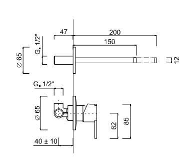 Baterie lavoar Surf incastrata in perete crom Giulini Italia