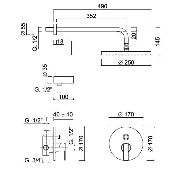 Baterie dus incastrata Surf crom Giulini Italia