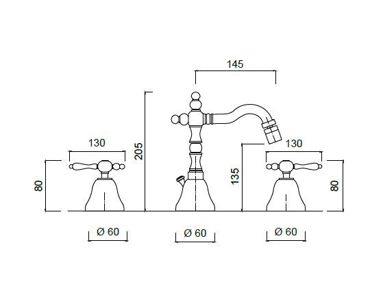 Baterie bideu cu 3 orificii Praga crom Giulini Italia
