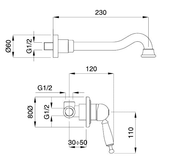 Baterie lavoar  din perete Oxford crom  Bugnatese Italia