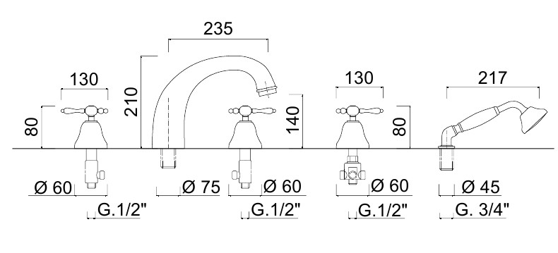 Baterie cada 5 orificii Praga  Giulini Italia