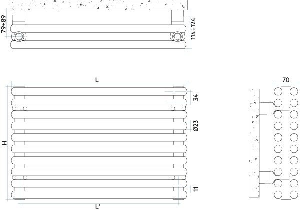 Calorifer decorativ Arpa 23/2 orizontal 2020/538 Irsap Italia